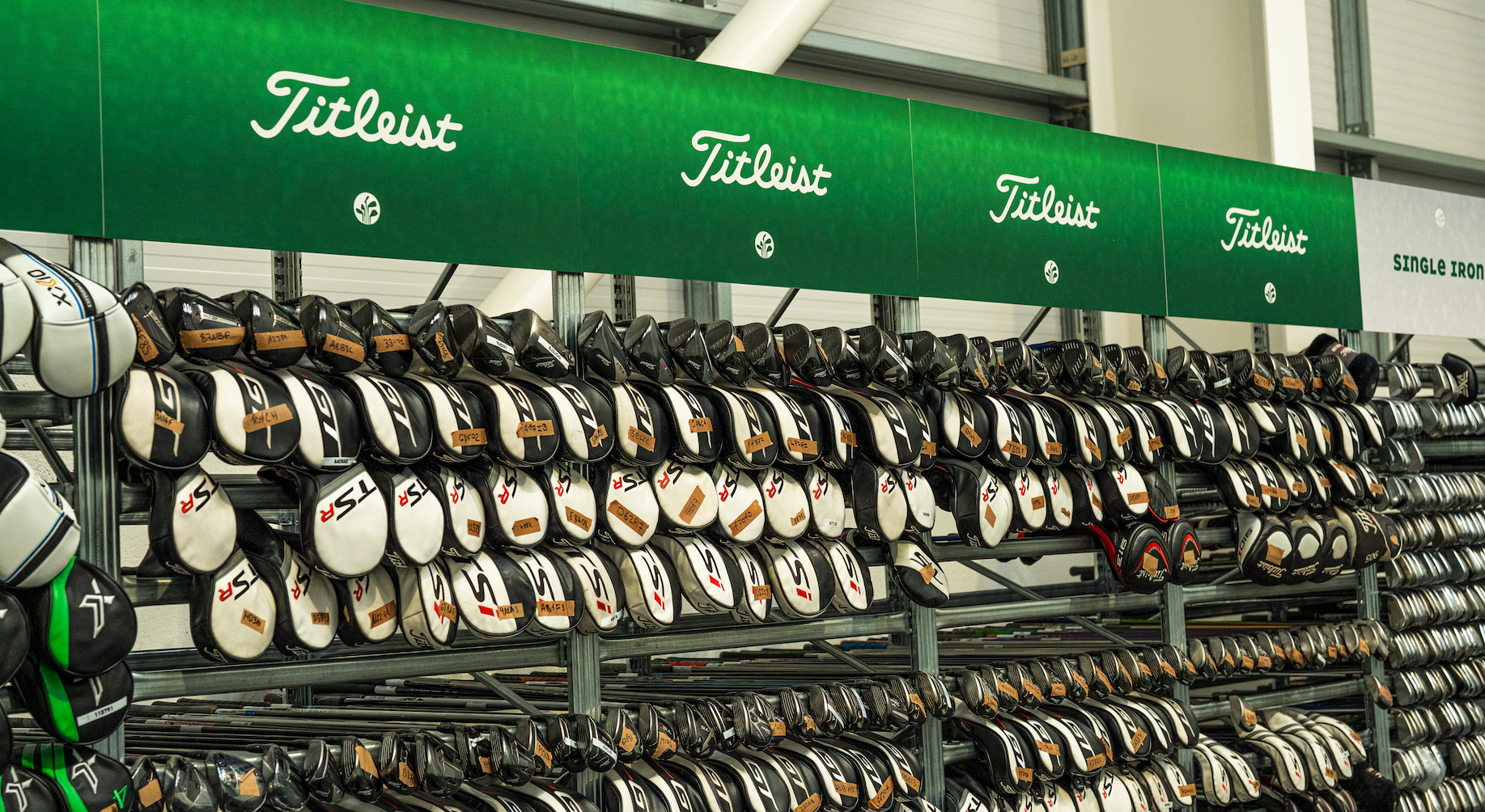 Titleist golf clubs seen in a rack at golfclubs4cash's Southampton store