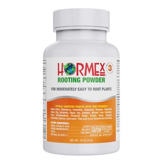 pot of Hormex rooting powder on white background