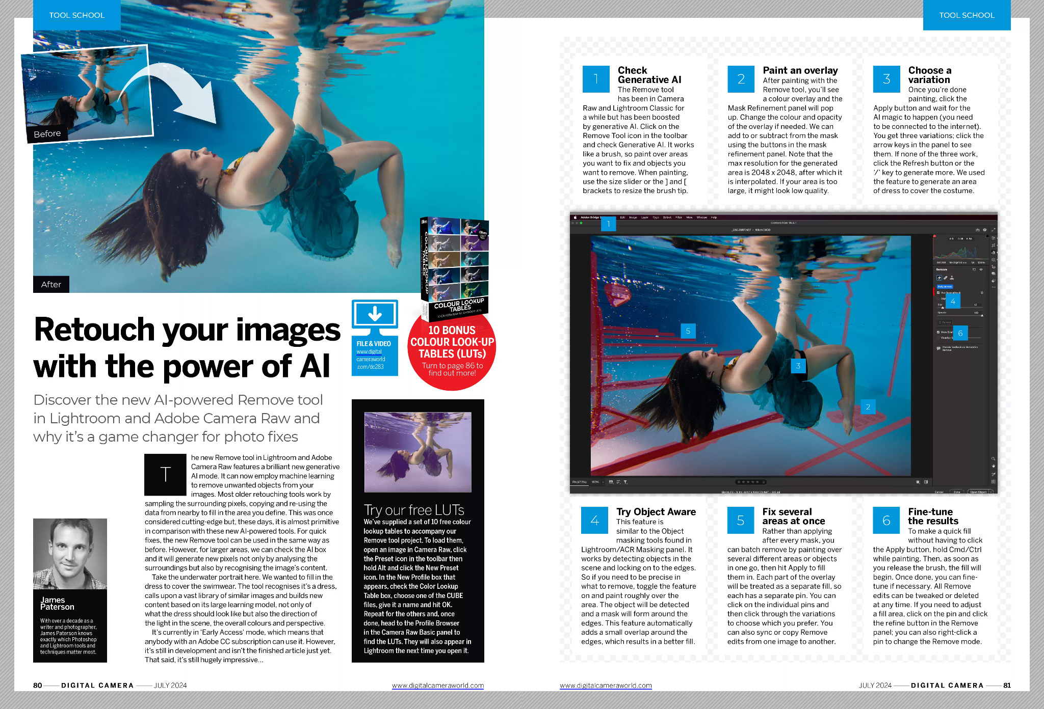Image of the Tool School tutorial, covering the Remove tool in Lightroom and Adobe Camera Raw, in the July 2024 issue of Digital Camera magazine