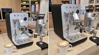 Smeg mini pro next to a coffee