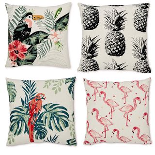 toucan tropicana flamingo pineapple and tropics prints cushions