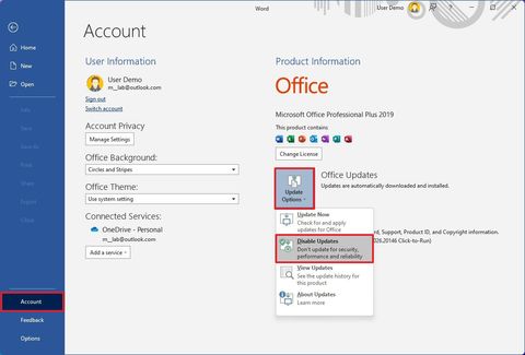 how to disable microsoft office 2003 updates in windows 10