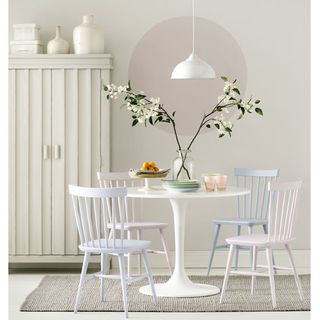 pastel dining area circle painted in manna ash with elgin dining chairs