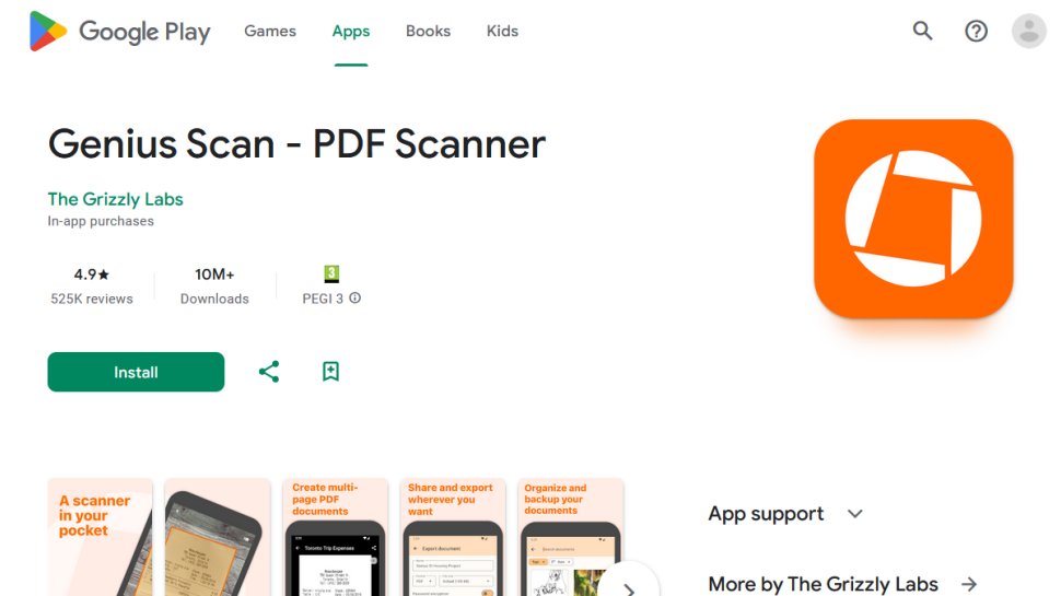 Genius Scan website screenshot (October 2025).