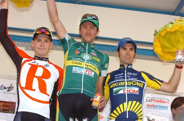 The podium: Ben Hermans (Radioshack), Bert Scheirlinckx (Landbouwkrediet) and Marco Marcato (Vacansoleil)