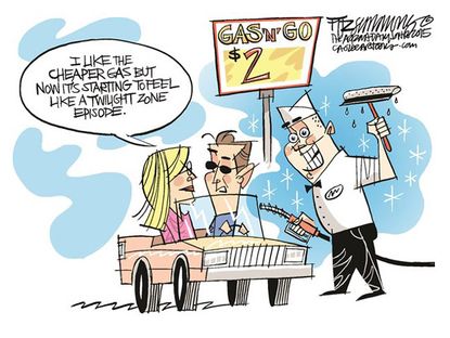 Editorial cartoon low gas prices Twilight Zone