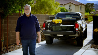 Congressional candidate and former Bungie composer Martin O&#039;Donnell speaks to the camera next to a pickup truck.