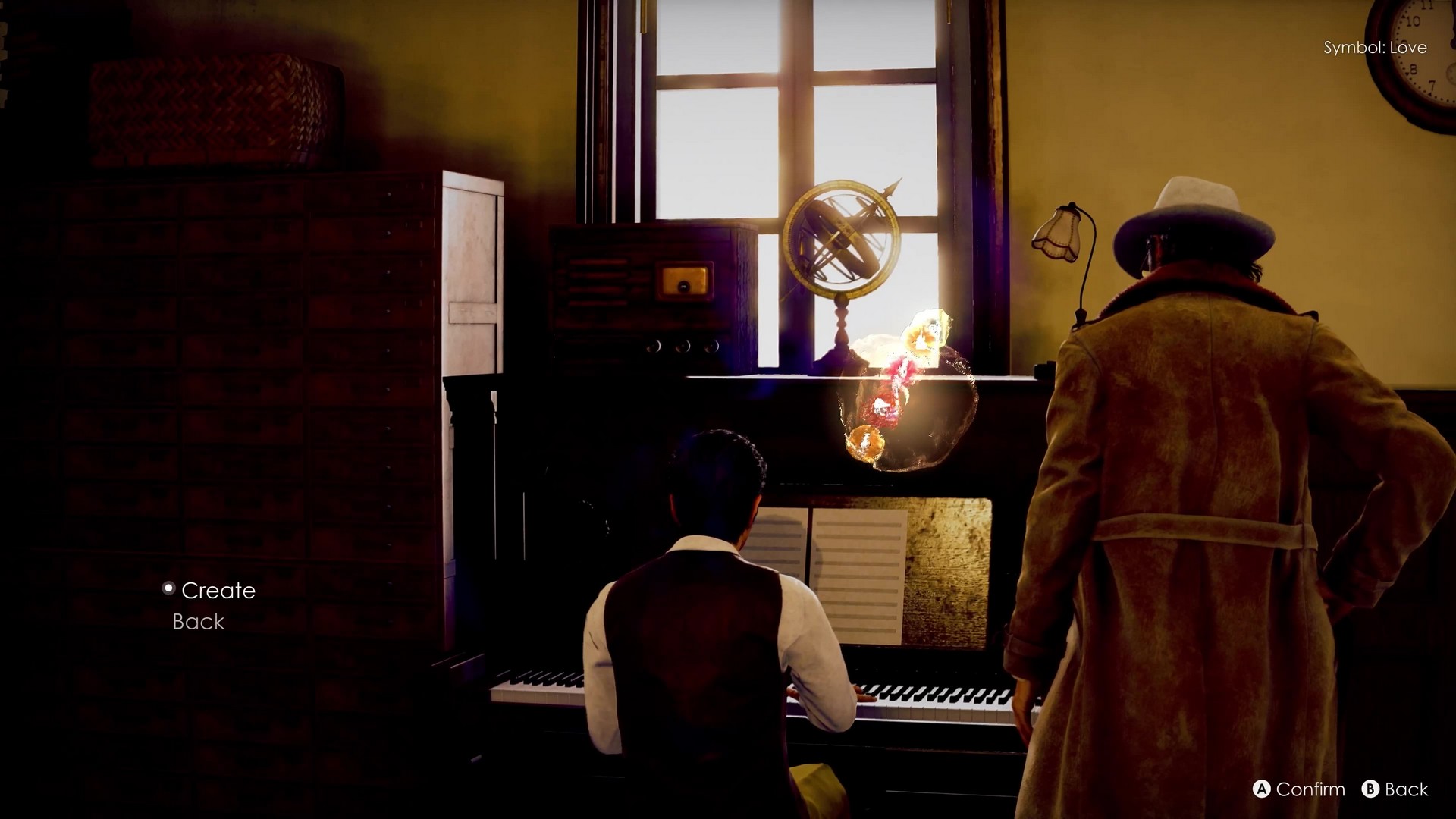 Makoto listens to a piano rehearsal in Stranger Than Heaven