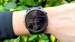 a photo of the Garmin Fenix 7S suggesting a short recovery run