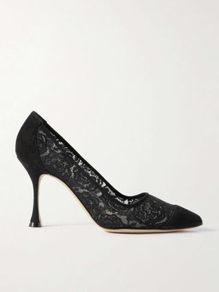 Sololaria 90 Suede-Trimmed Lace Pumps