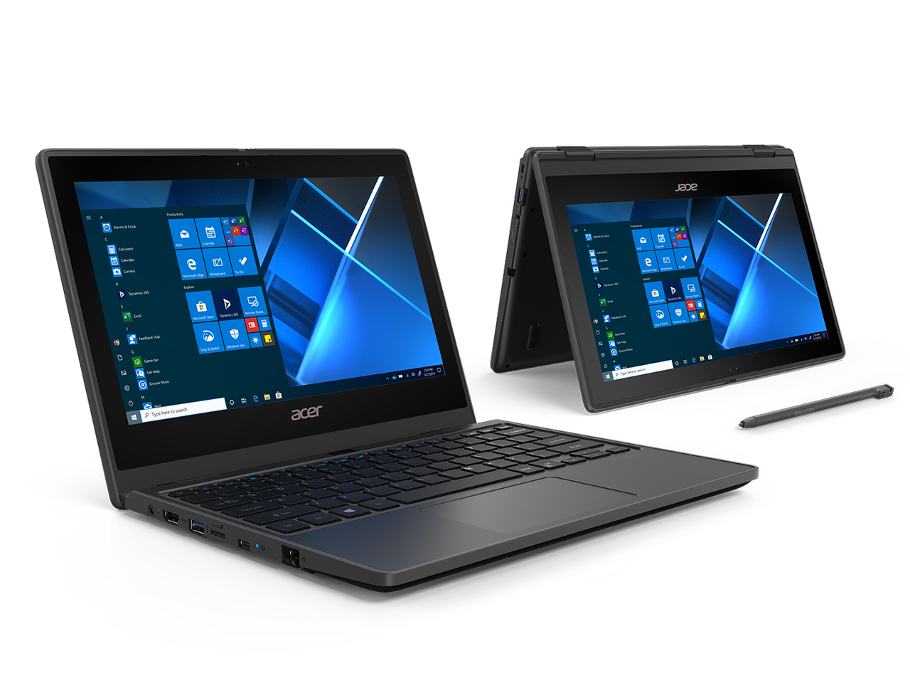 Acer TravelMate Spin B3 open and tent