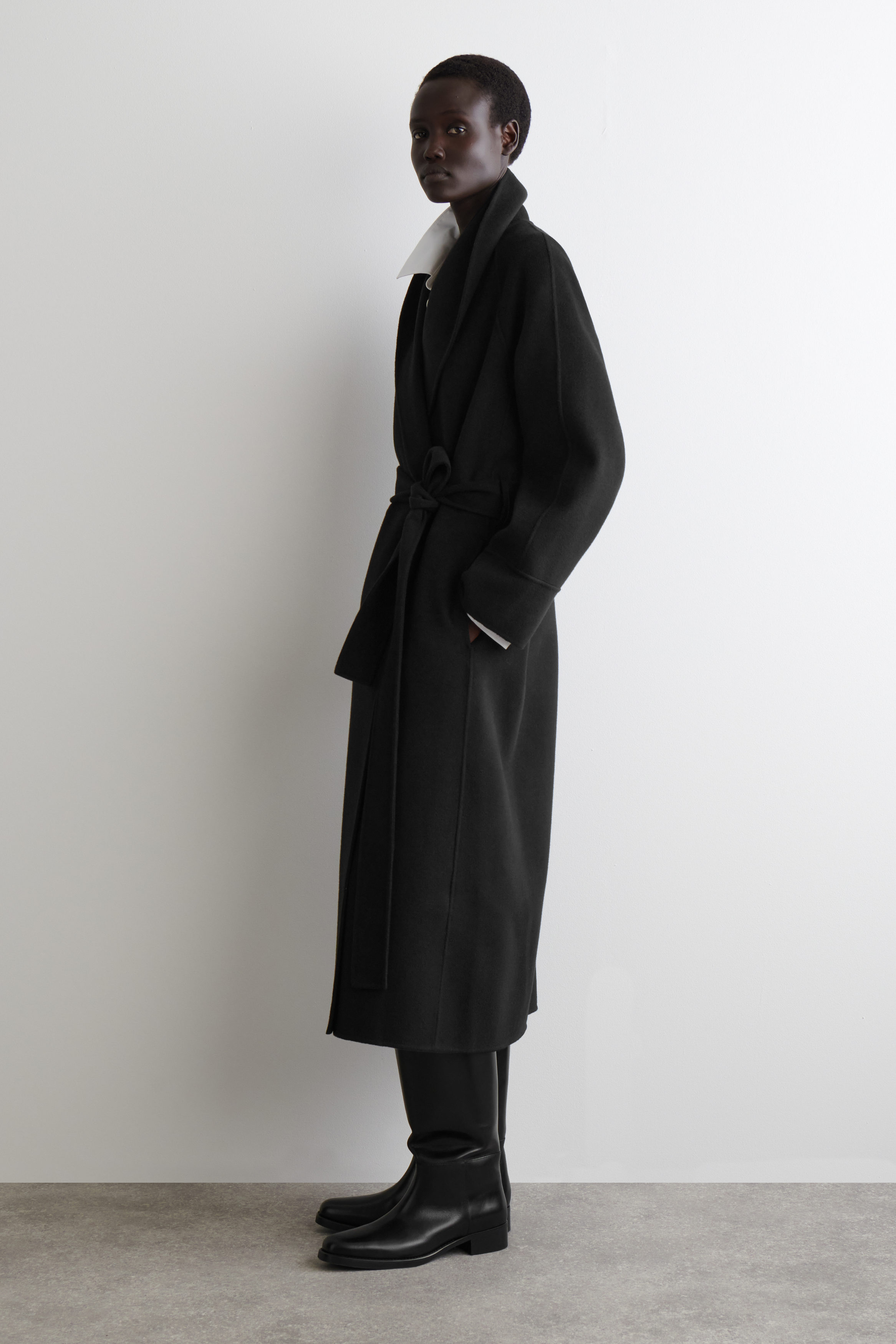 Belted Double-Faced Wool Long Coat