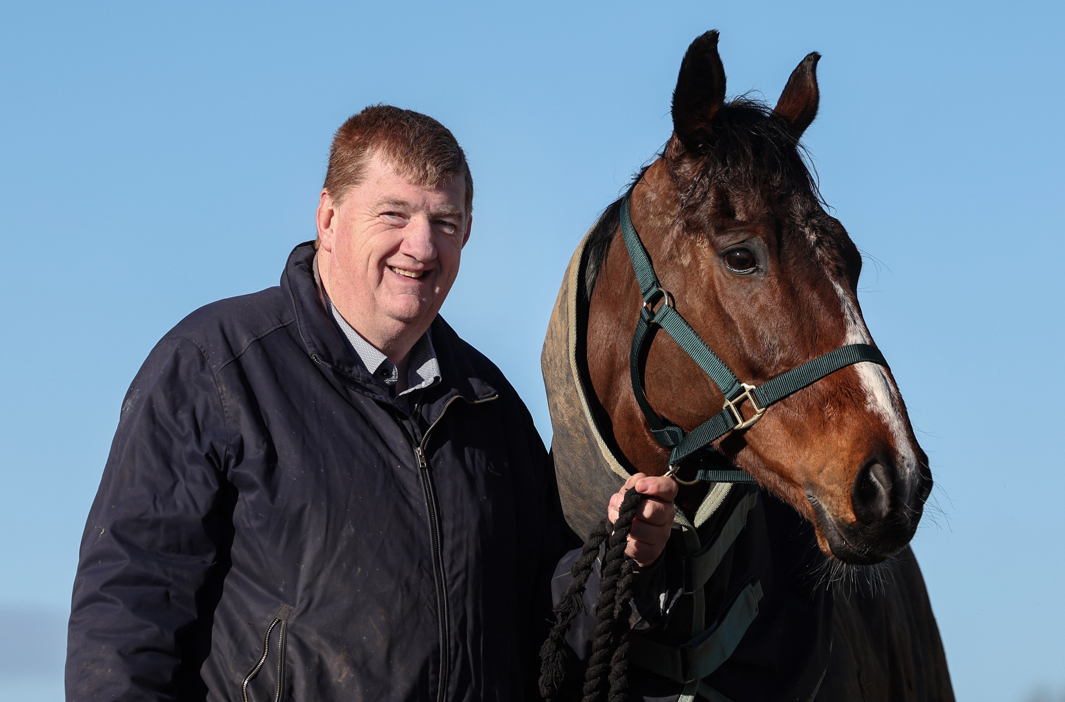 Irish trainer Shark Hanlon with &amp;pound;800 purchase Hewick, who is now bidding for Cheltenham Gold Cup and Aintree Grand National glory.