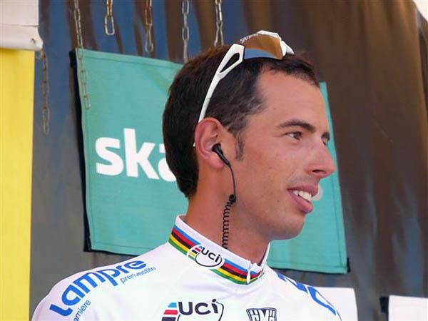 World champion Alessandro Ballan (Lampre-NGC) on the podium before the start.