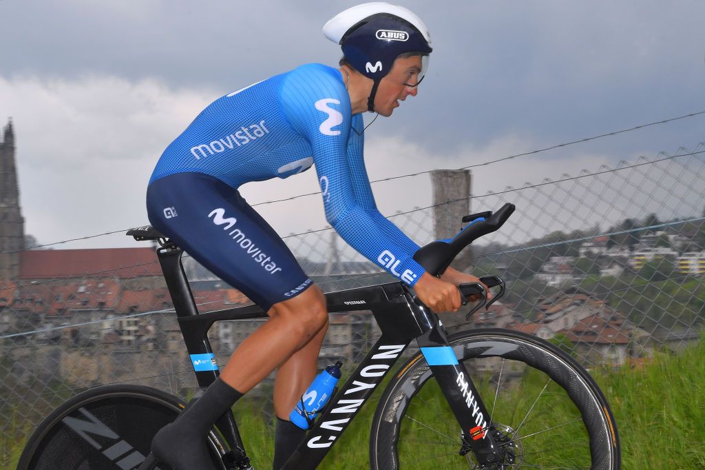 FRIBOURG SWITZERLAND MAY 02 Marc Soler Gimenez of Spain and Movistar Team during the 74th Tour De Romandie 2021 Stage 5 a 1619km Individual Time Trial stage from Fribourg to Fribourg 614m ITT TDR2021 TDRnonstop UCIworldtour on May 02 2021 in Fribourg Switzerland Photo by Luc ClaessenGetty Images