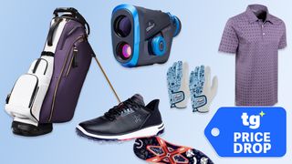 Golf products on a light blue gradient background with a Price Drop badge