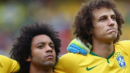 Marcelo Vieira and David Luiz of Brazil