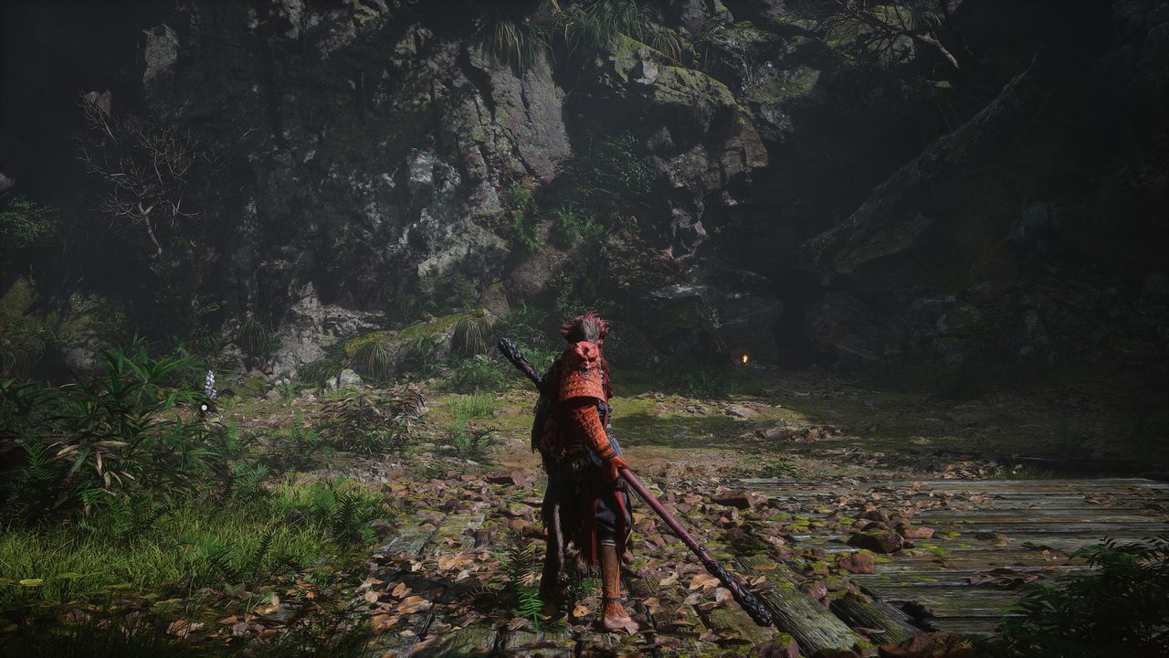 A screenshot from Black Myth: Wukong showing the use of Nvidia DLSS upscaling