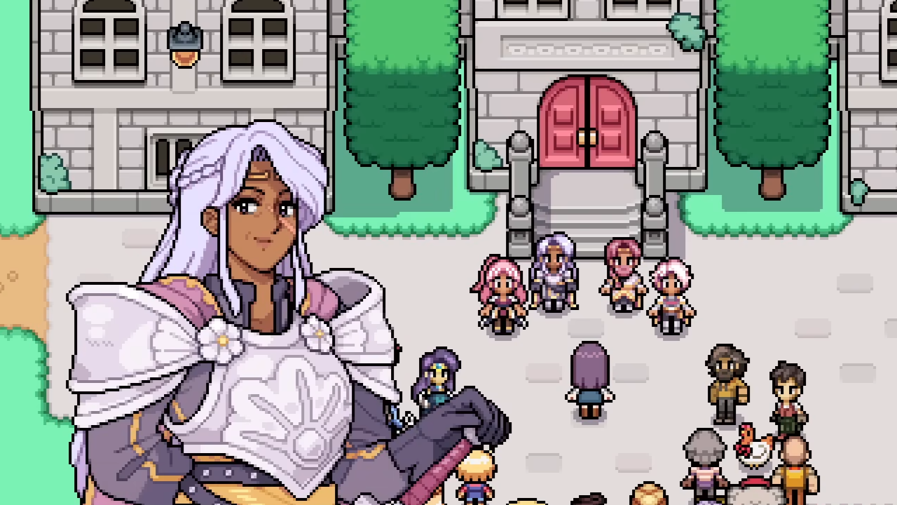 Fields of Mistria - Baroness Linnet stands in front of Mistria's manor talking to a crowd