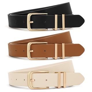 Xzqtive 3 Pack Women Belts for Jeans Dresses Pants Ladies Leather Waist Belt With Gold Buckle
