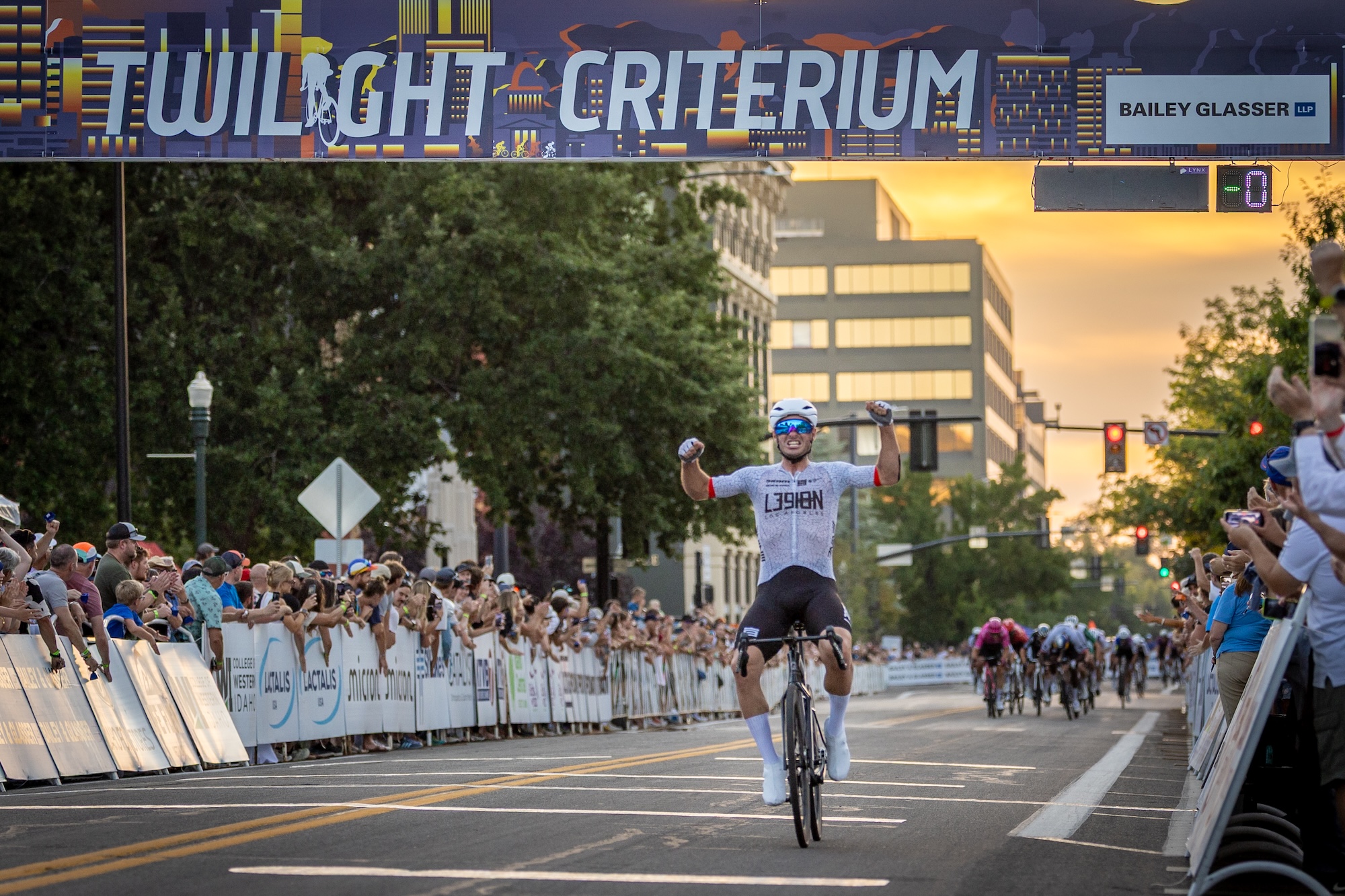 Tyler Williams (L39ION of Los Angeles) uses a late attack to ride solo for the win at Boise Twilight Criterium