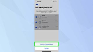 Confirming recovery of recently deleted messages in iPhone 