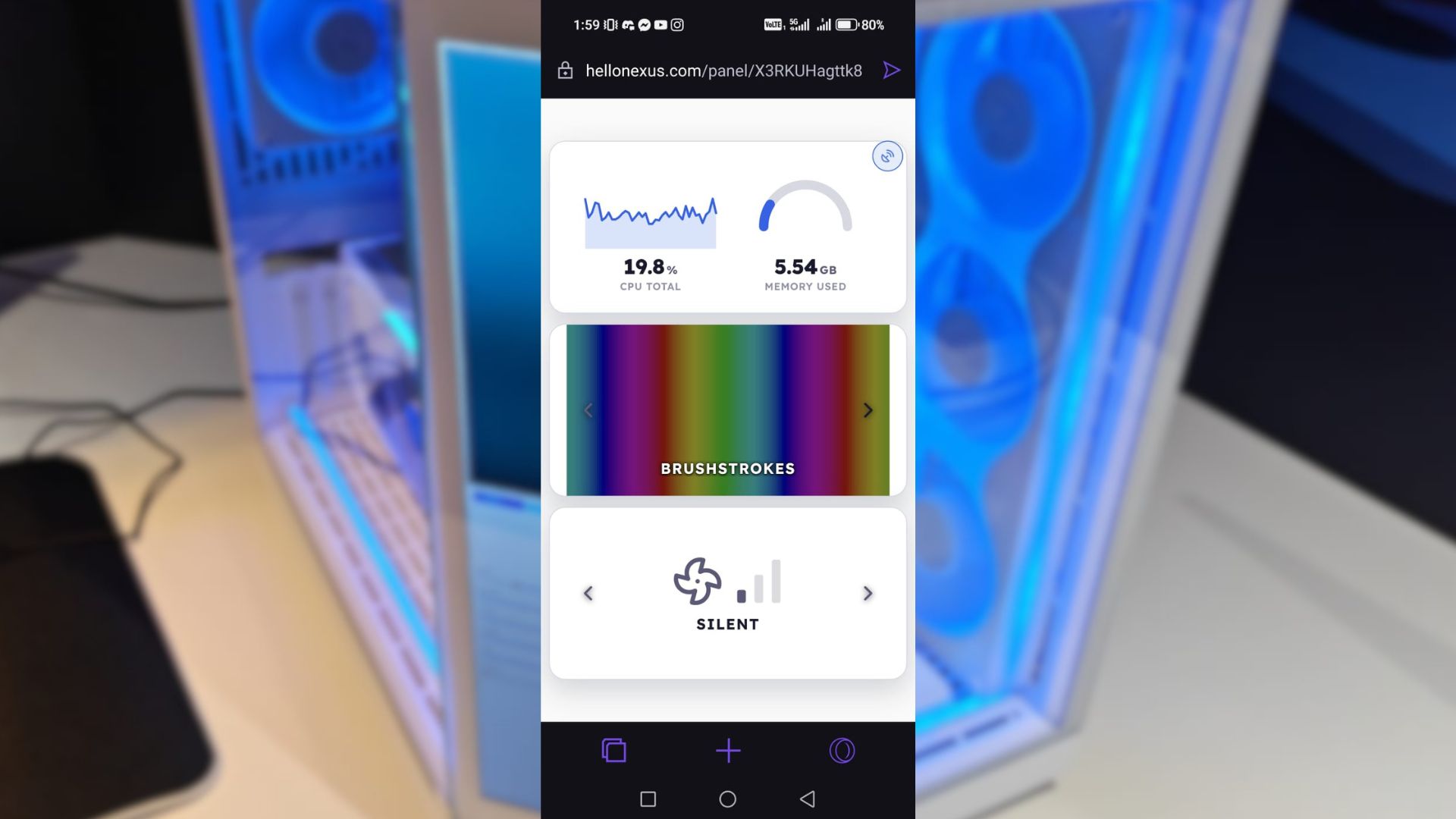 A phone screenshot of the HYTE Nexus 3.0 software on a browser