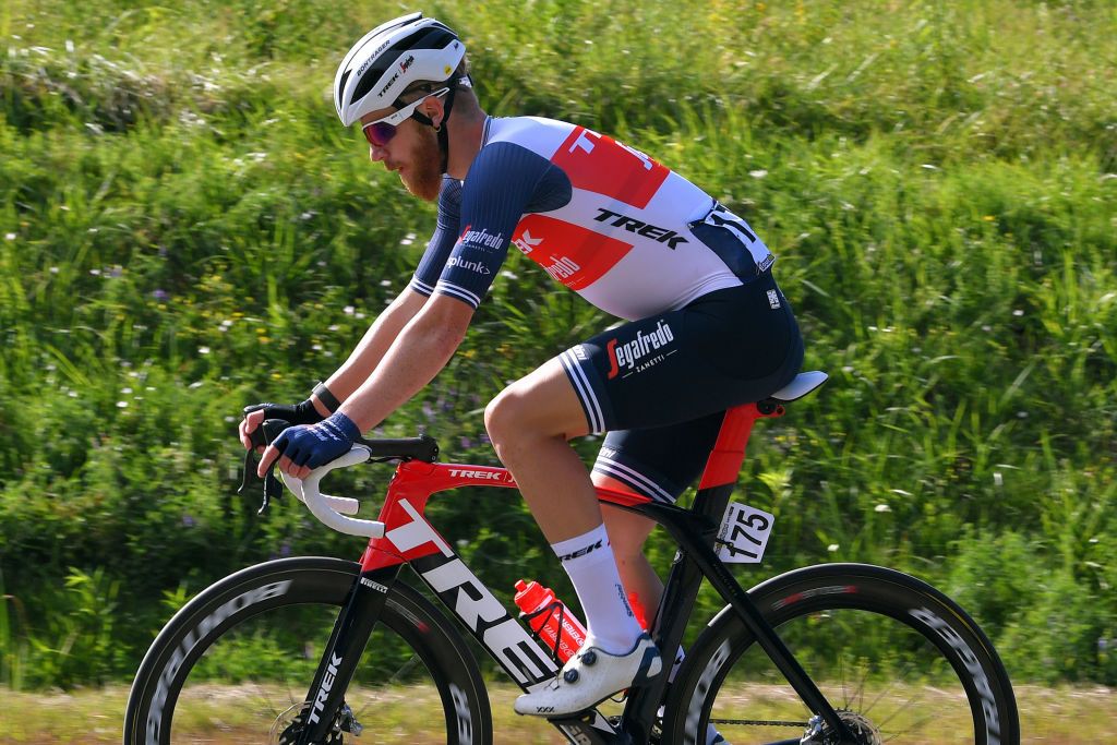 KATOWICE POLAND AUGUST 05 Quinn Simmons of The United States and Team Trek Segafredo during the 77th Tour of Poland 2020 Stage 1 a 1958km stage from Silesian StadiumChorzw to SpodekKatowice TourdePologne tdp20 on August 05 2020 in Katowice Poland Photo by Luc ClaessenGetty Images