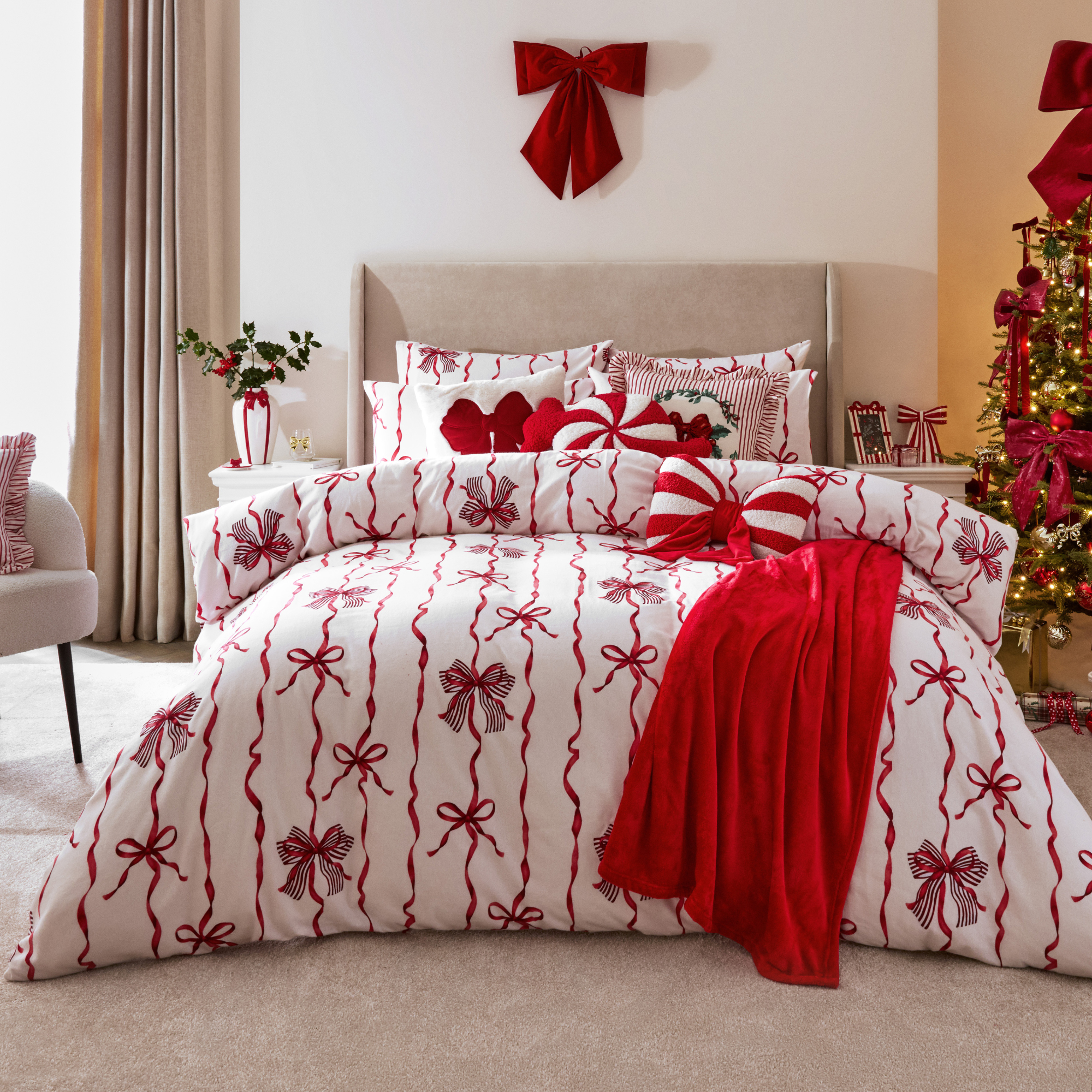 Primark Christmas bow bedding on a double bed