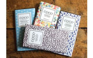 Scottish brand Coco Chocolatier with their bold patterned packaging and daring flavours