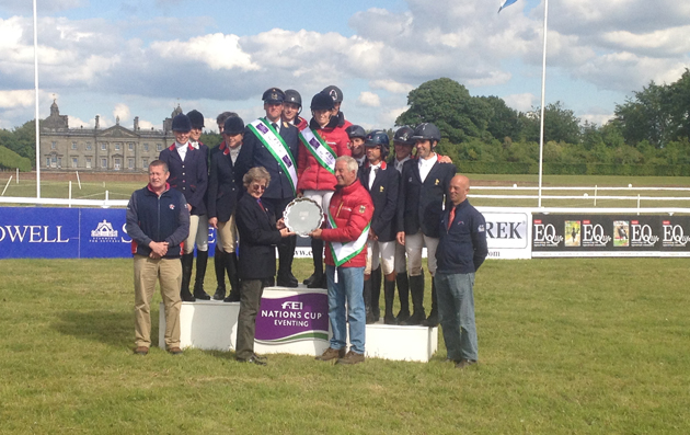 The German, British and French teams on the Nations Cup podium at Houghton 2015