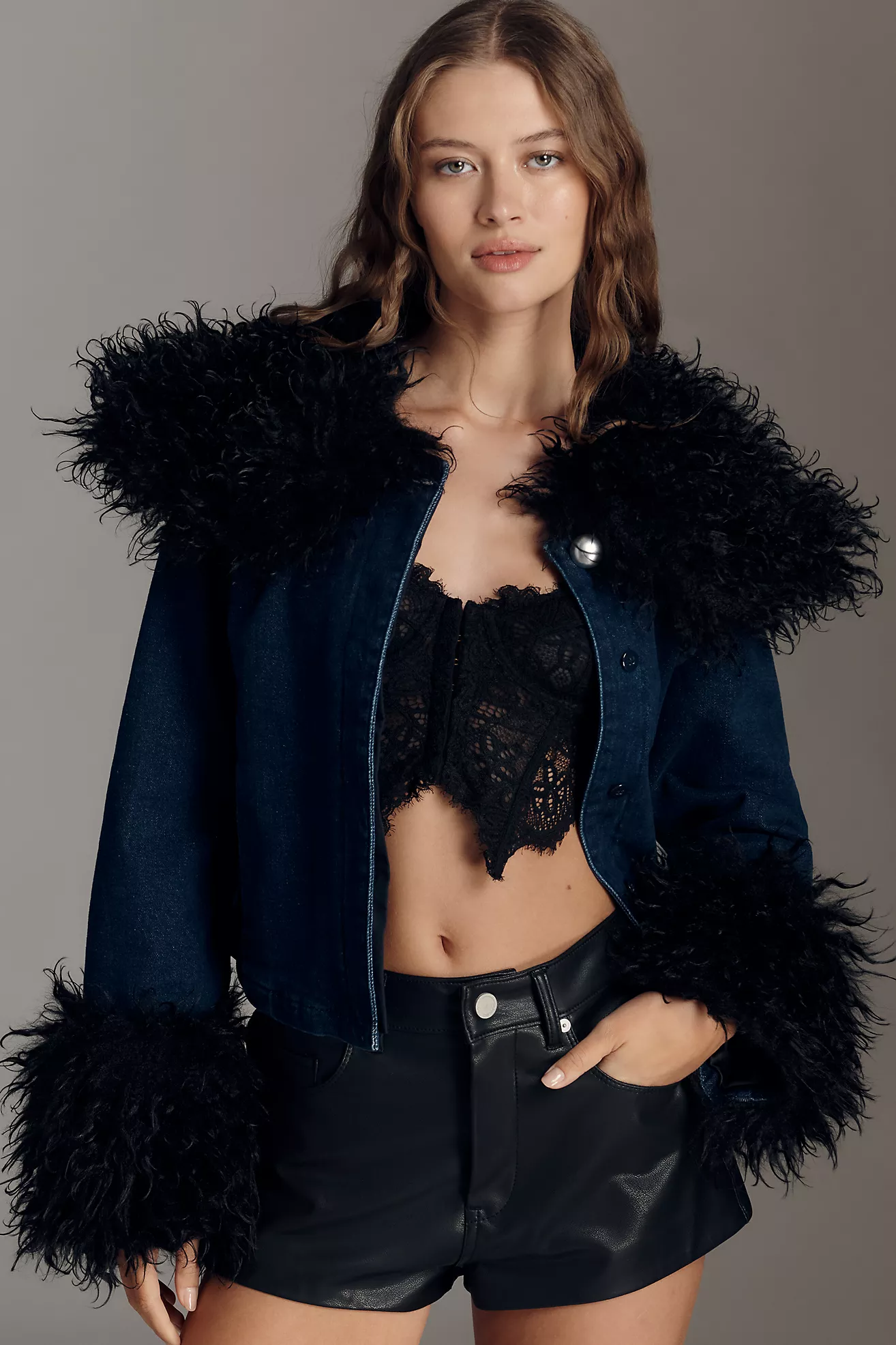Tt Studios Kimmy Faux Fur Trim Crop Jacket