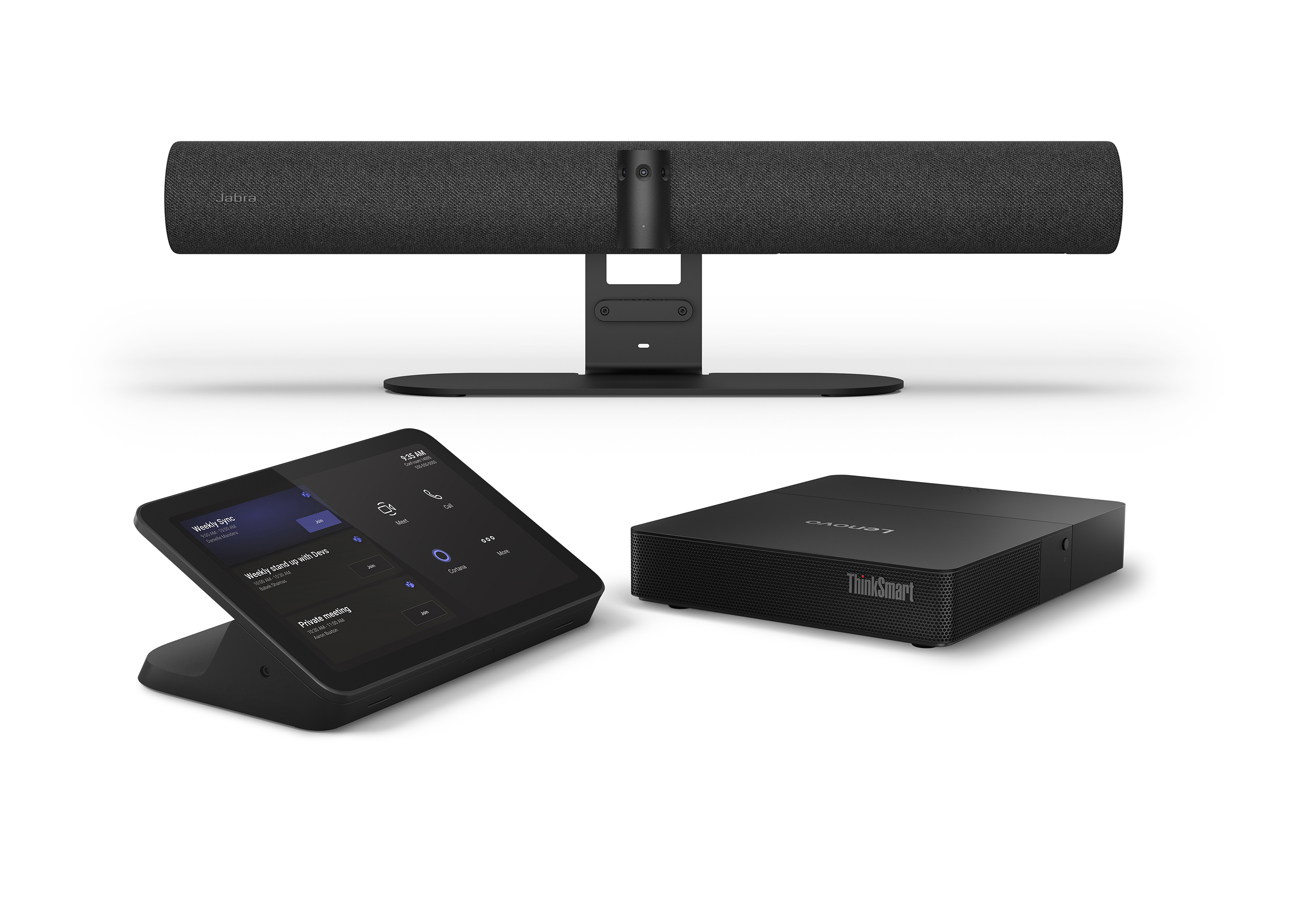 Four young professionals host a videoconference with the new Jabra and Lenovo solution.