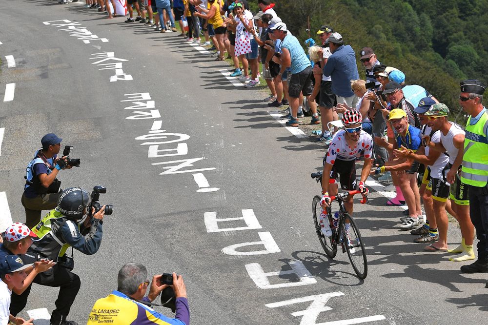 Julian Alaphilippe attacks during stage 19 at the Tour de France