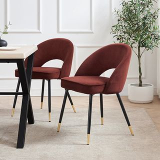 Lola Set of 2 Dining Chairs - Matte Velvet - Rust