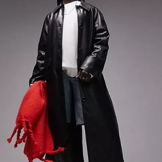 Topshop long-line faux leather coat
