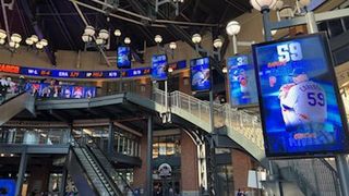 The brightly colored Samsung LED displays welcome guests to the Jackie Robinson Rotunda at Mets games at Citi Field. 