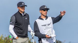 Ludvig Aberg and his caddie at the Genesis Invitational