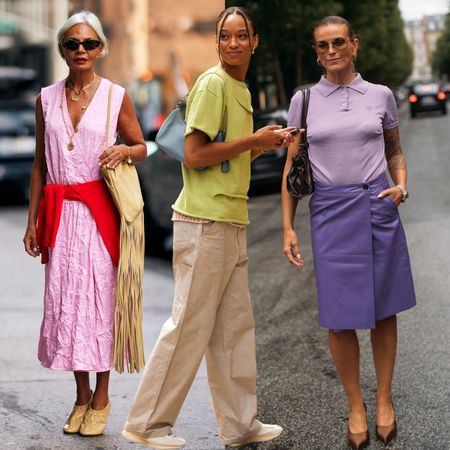collage of women wearing summer color combinations 