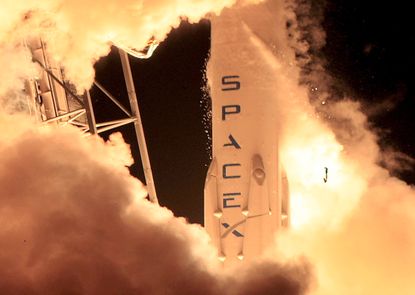 The SpaceX Falcon 9 rocket lifts off