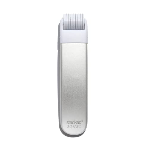Stackedskincare Microneedling Roller With Replaceable 0.2mm Stainless Steel Needle Head - Gentle Micro Needle Roller for Face, Scalp & Body - Ergonomic Aluminum Handle for Smooth, Even, Radiant Skin