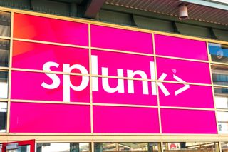 Magenta Splunk sign on a building 