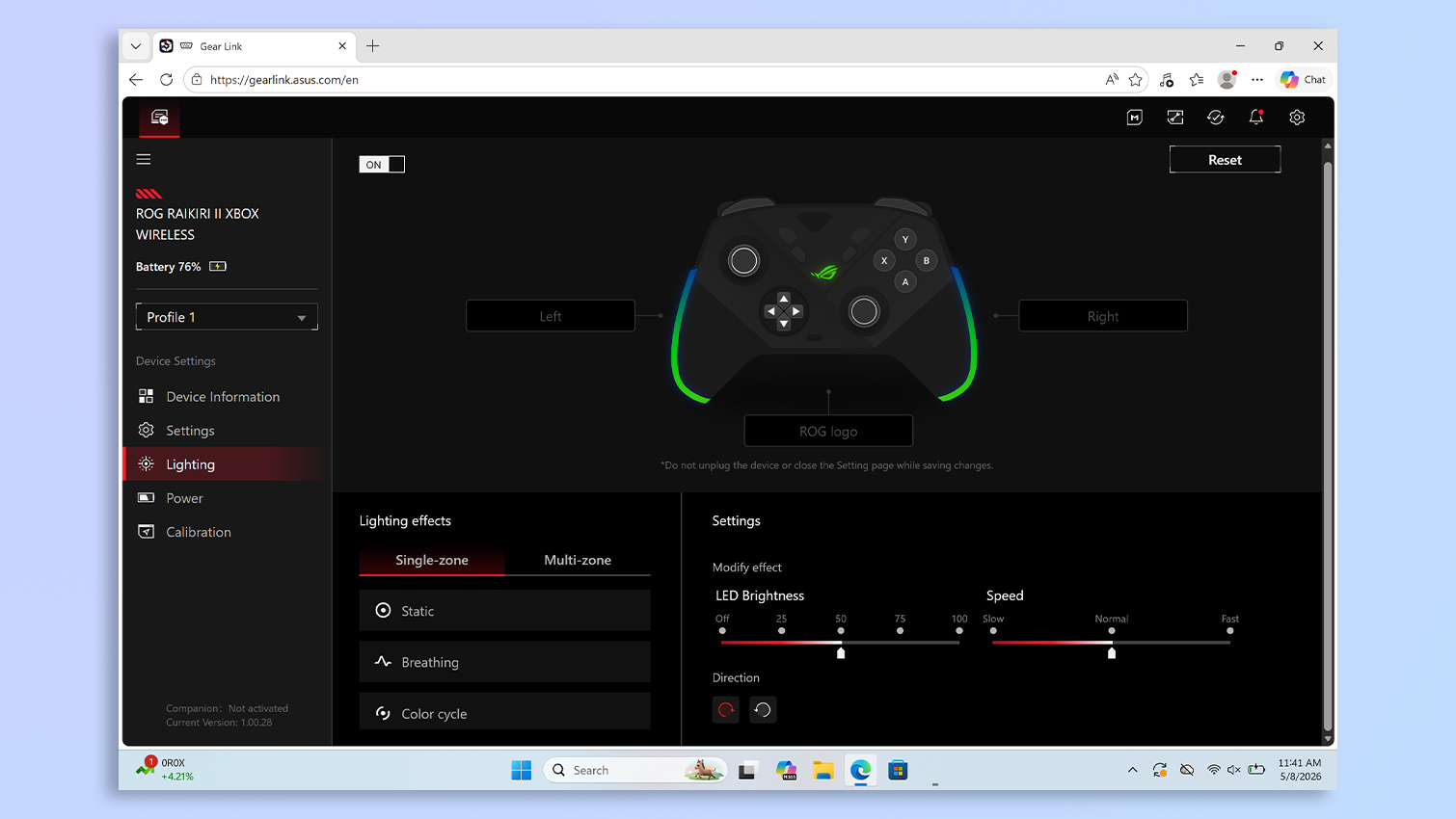 Asus Gear Link web-based app screenshot