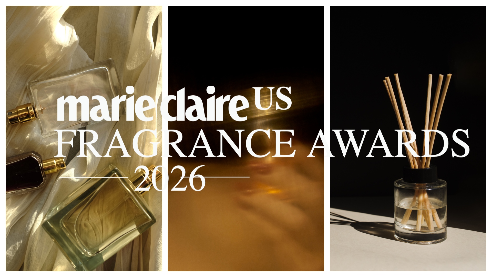 collage of fragrances with the marie claire fragrance awards logo on top