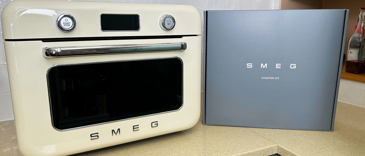 Smeg countertop combi steam oven in a white kitchen