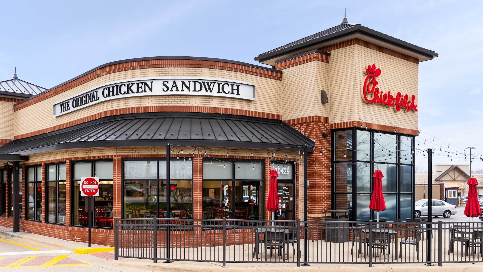 A Chick-Fil-A logo at a store in Kildeer. Chick-fil-A is one of the largest American fast food restaurant chains with a focus on their chicken.