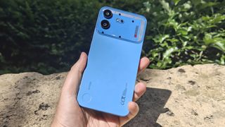 A blue phone