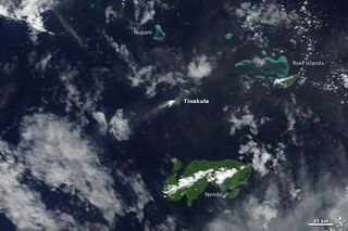 A wider-field view of Tinakula, part of a South Pacific island chain.