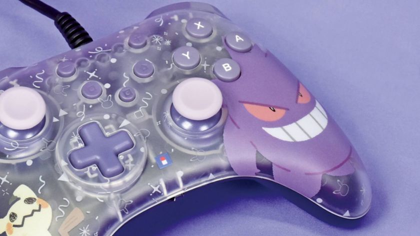 Official marketing image showing art of Gengar on the right grip of a wired Switch 2 controller.