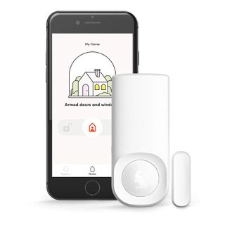 Kangaroo Home Security Motion + Entry Sensor with phone - app on screen